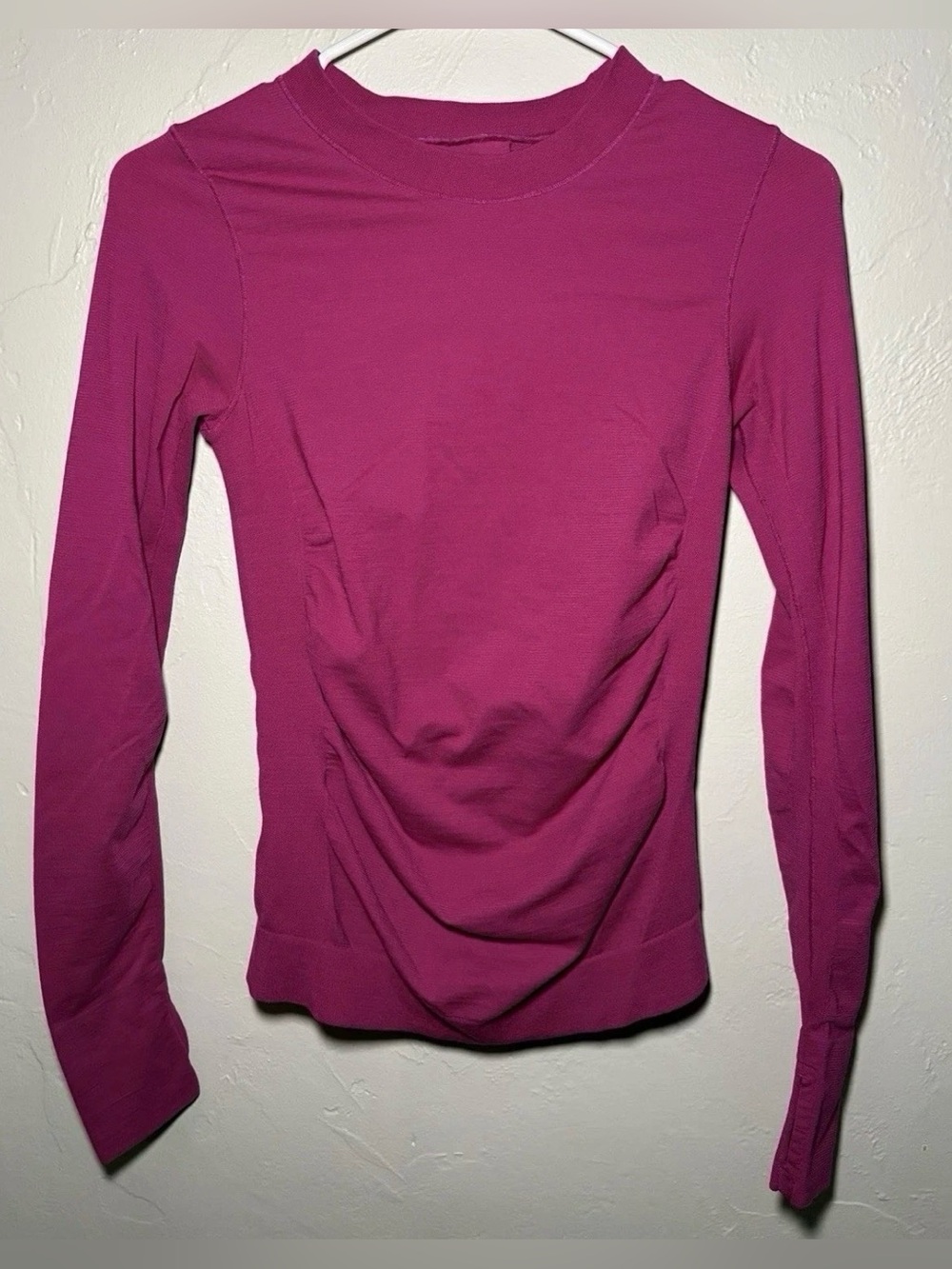 Athleta Cadence Seamless Long Sleeve Top Pink Ruched Mesh Workout Size XS